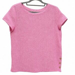 C&C California Womens M Top Pink 100% Linen Short Sleeve Side Button Blouse